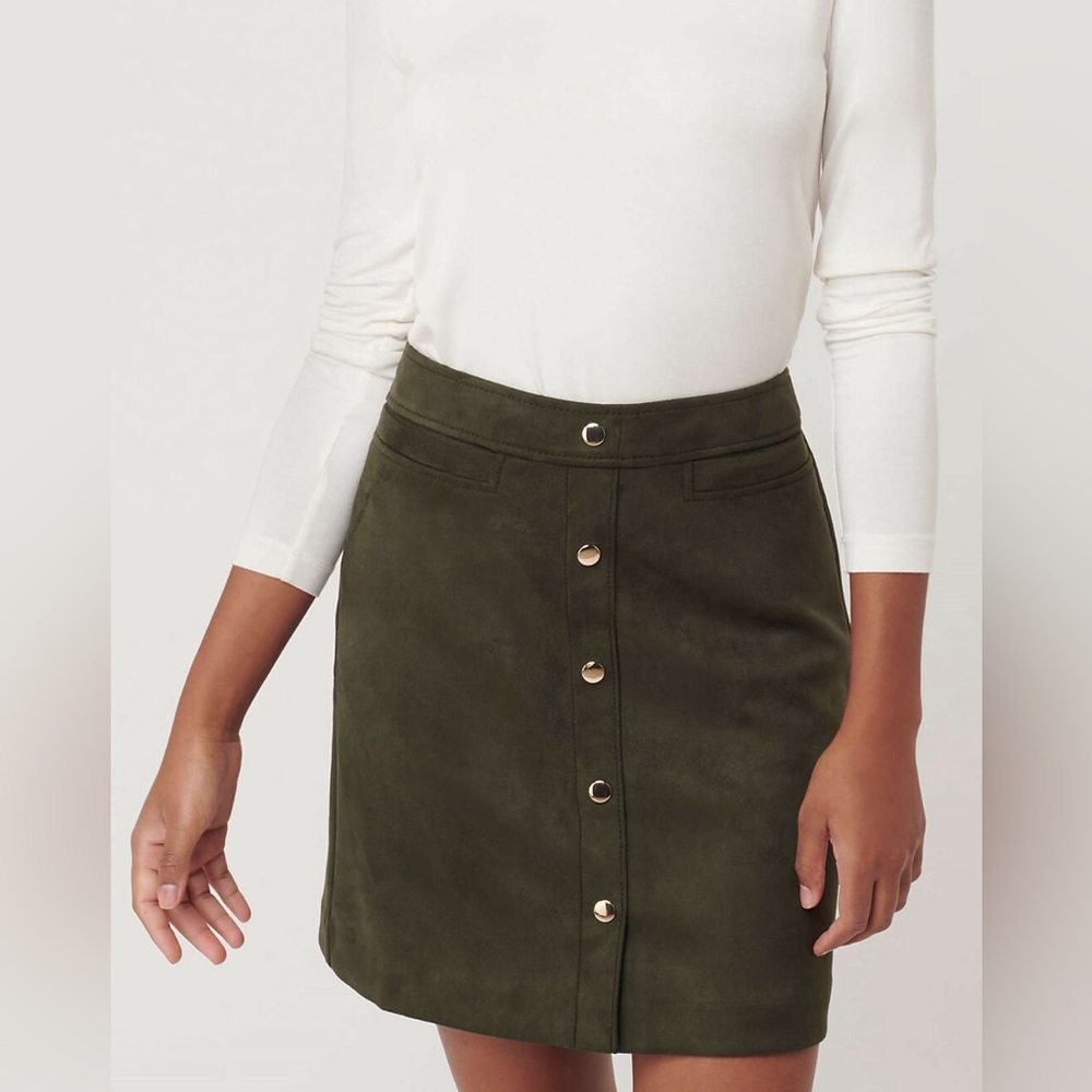 LOFT olive green Button-Front Skirt - Picture 1 of 5